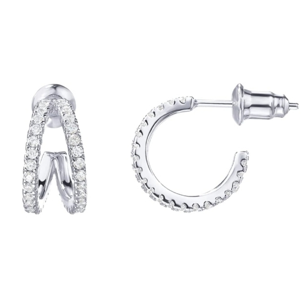 14K White Gold Plated Split Multi Hoop Huggie Earrings